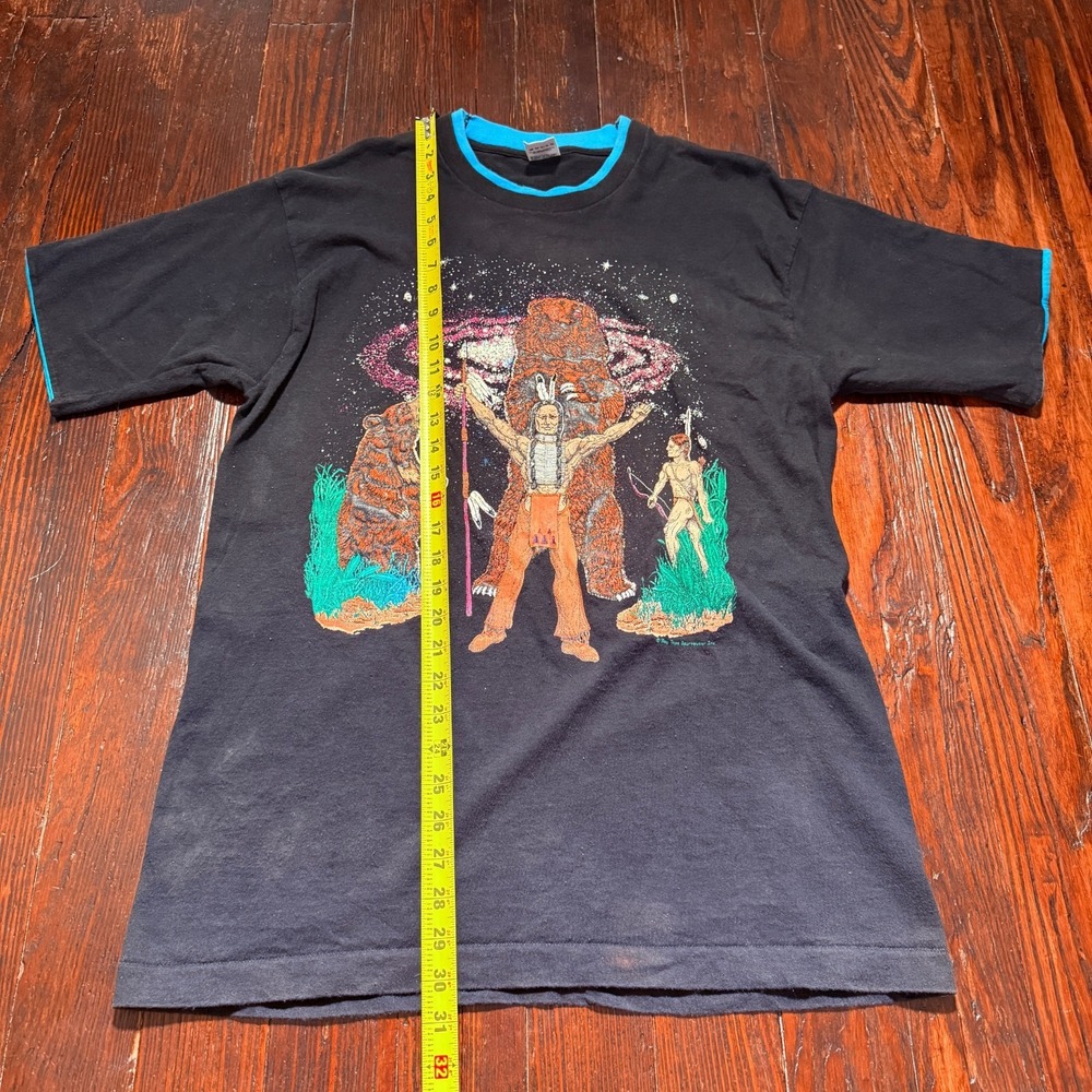 VTG Native American Shirt Men L Black Puff 3D MADE IN USA Fruit Loom Animals - Picture 9 of 12
